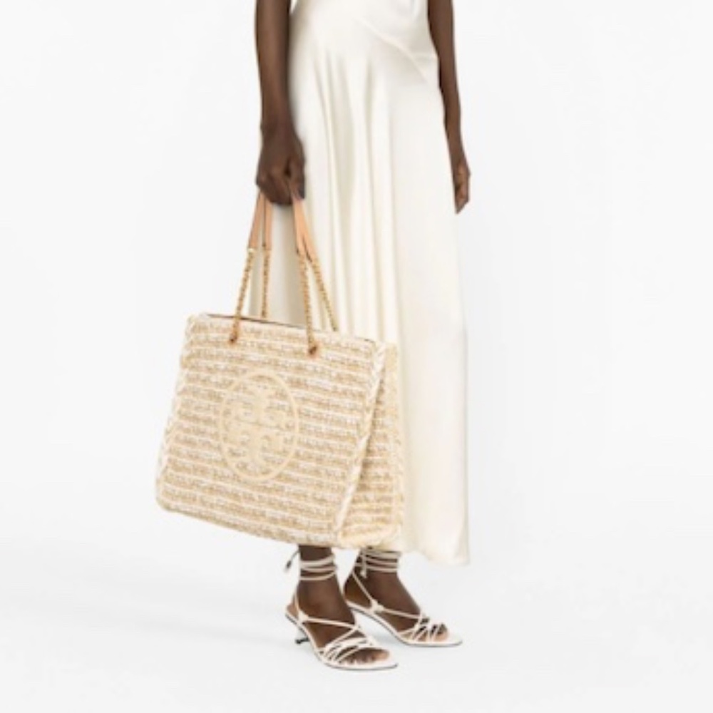 Large Tory Burch Ella Raffia Straw Tote Bag - Picture 5 of 13